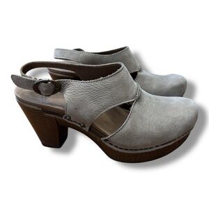 Dansko Womens Gray Suede Leather Riley Cut Out Slingback Heels Shoes 36 5.5 6